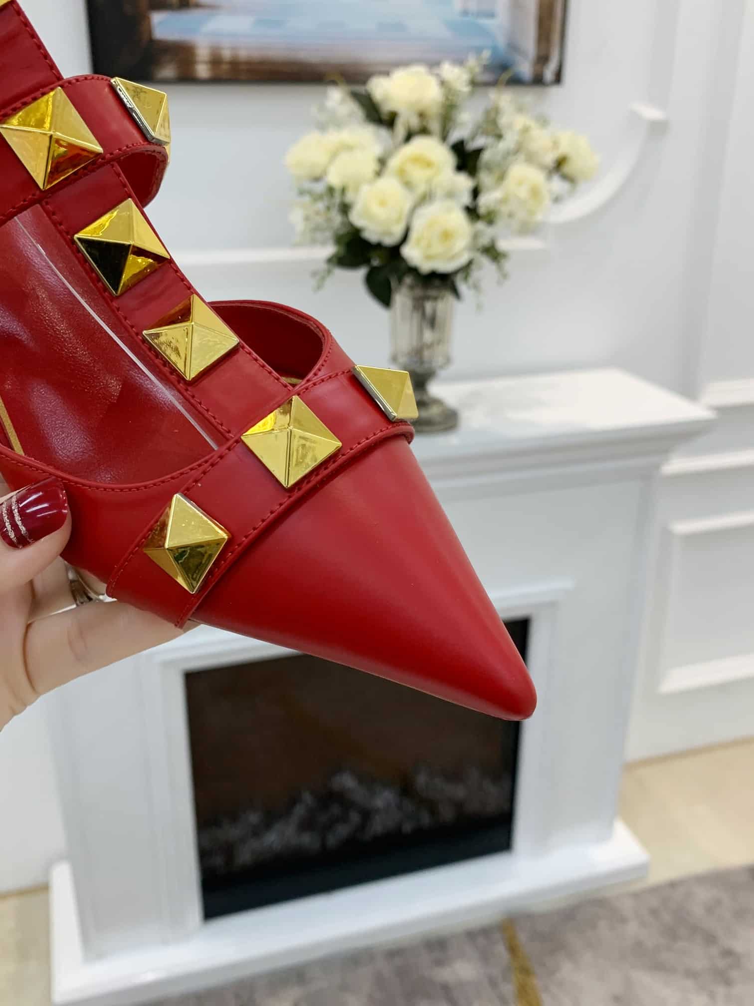 Valentino Garavani Roman Stud Kitten Heel Pumps Red