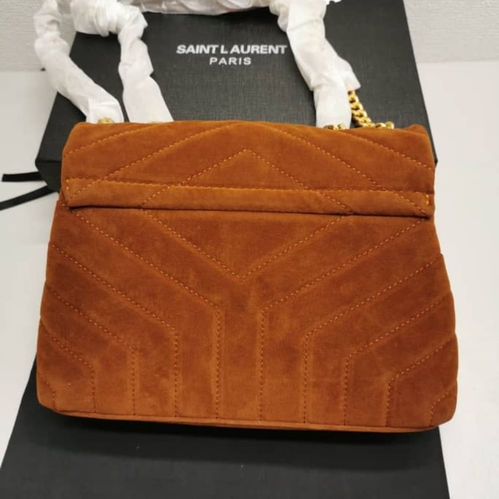 Saint Laurent Cinnamon Loulou Small Chain Bag In Suede Brown 23Cm