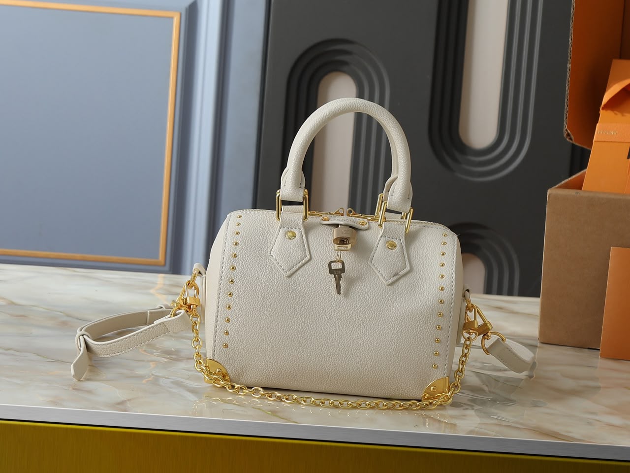 Louis Vuitton Speedy Trunk Almond Calfskin 20.5cm M29876