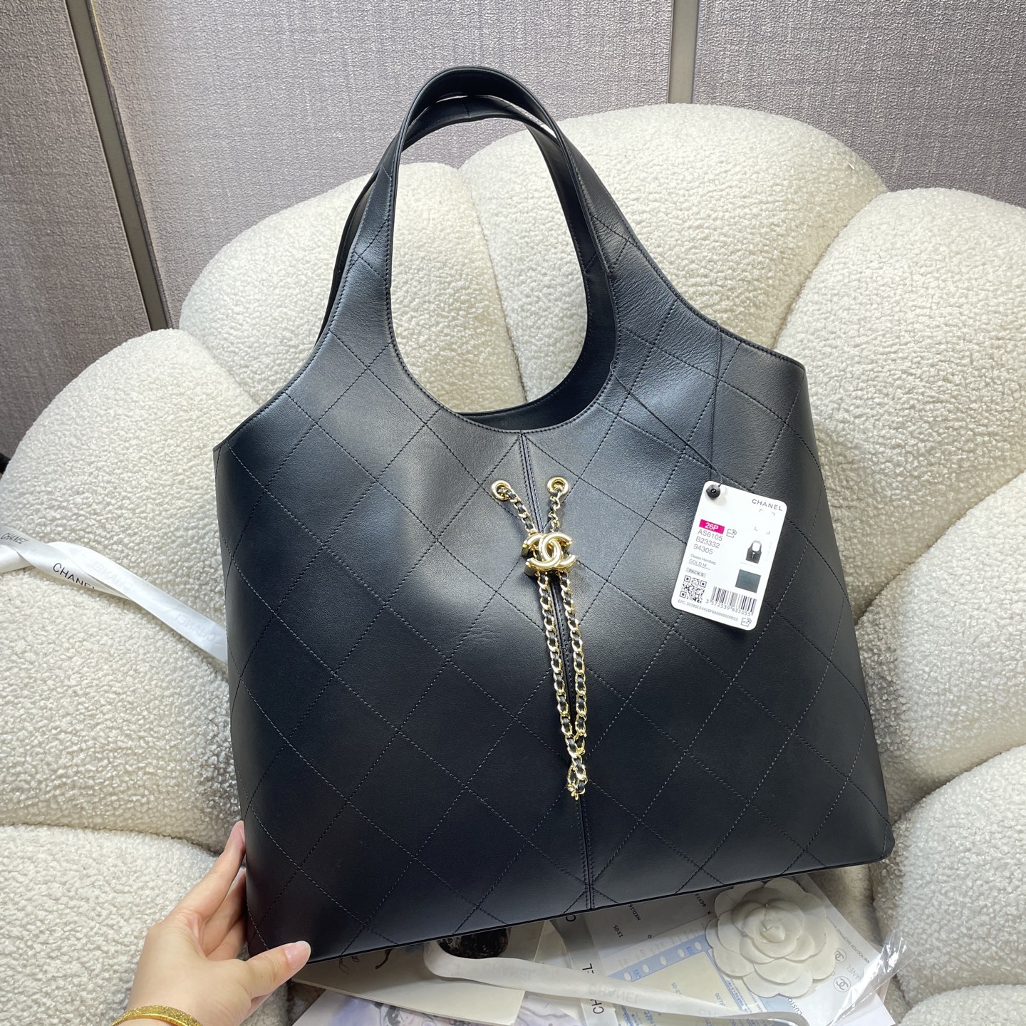 26P Cruise Quilted Lambskin Large Tote Handbag with Gold-Tone Hardware
