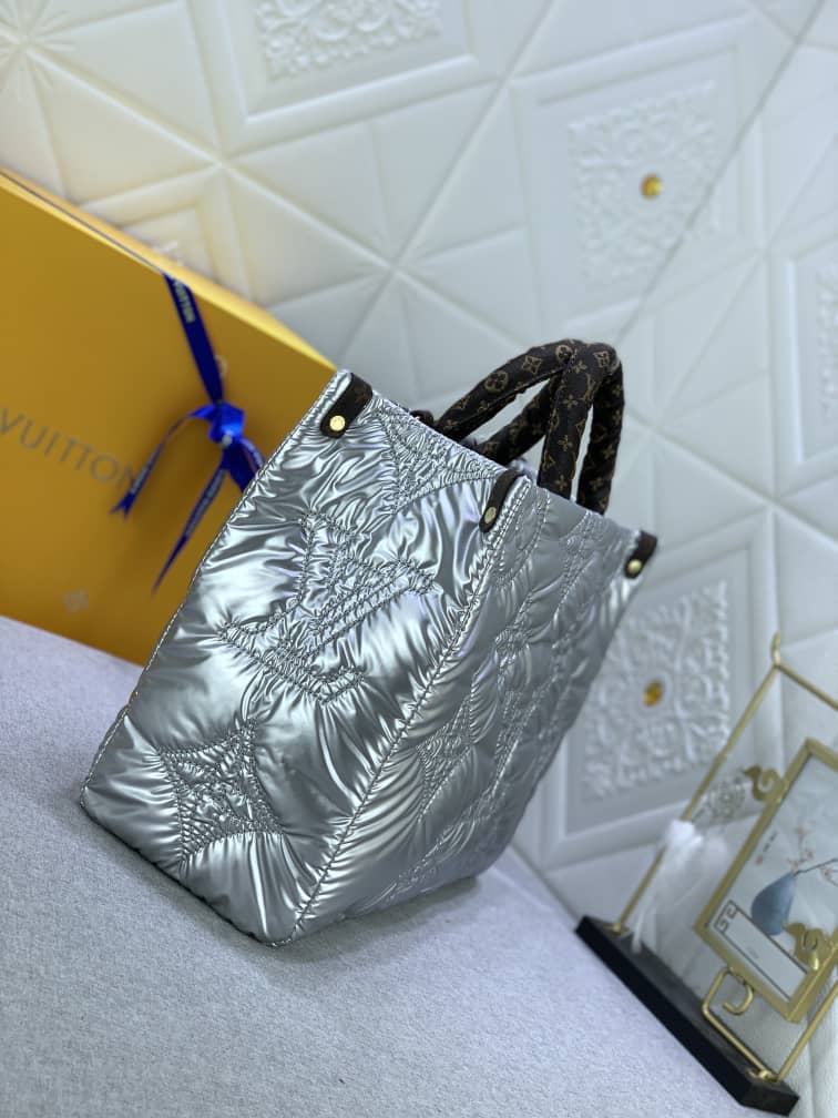 Louis Vuitton Onthego Pillow Handbag Silver 34Cm