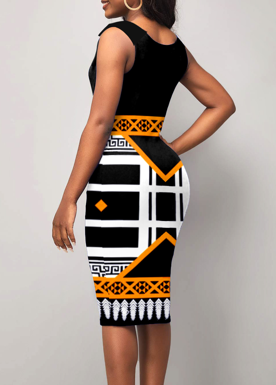 Sleeveless Printed V Neck Dress