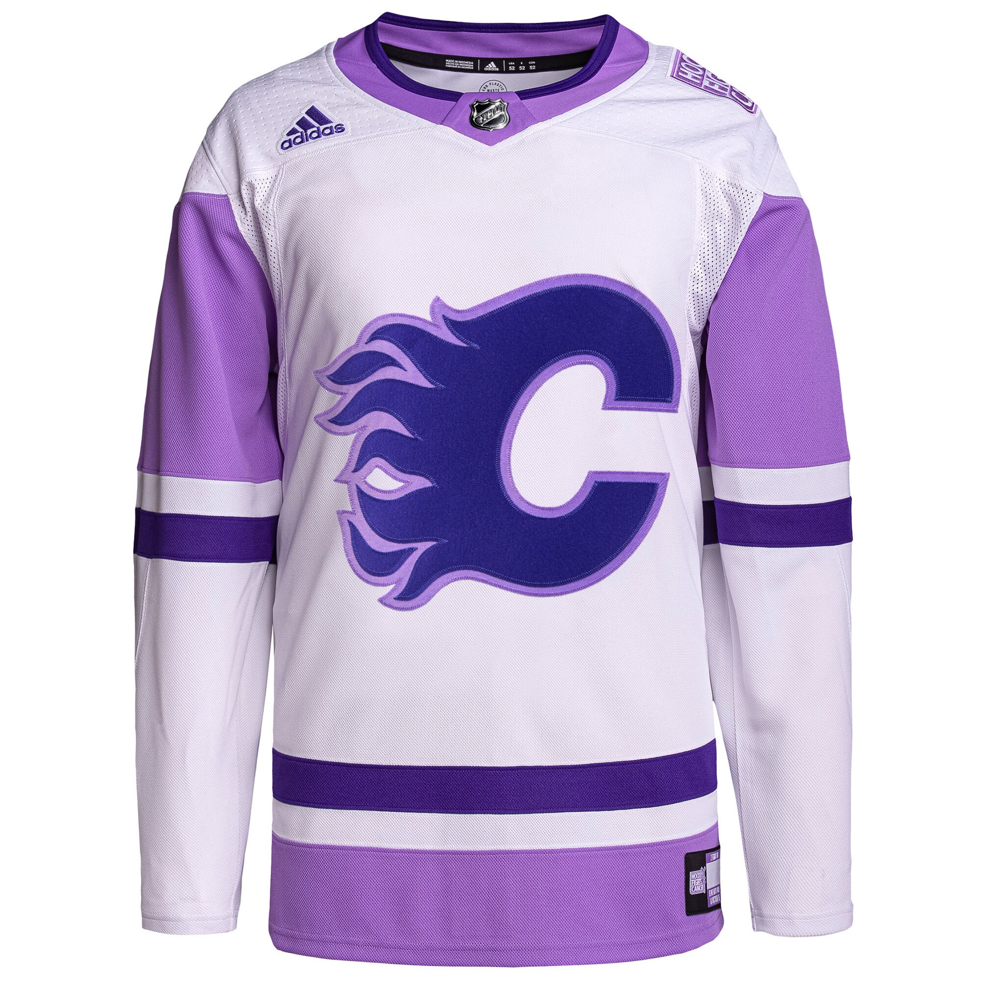 Calgary Flames adidas Hockey Fights Cancer Primegreen Authentic Custom Jersey – White/Purple
