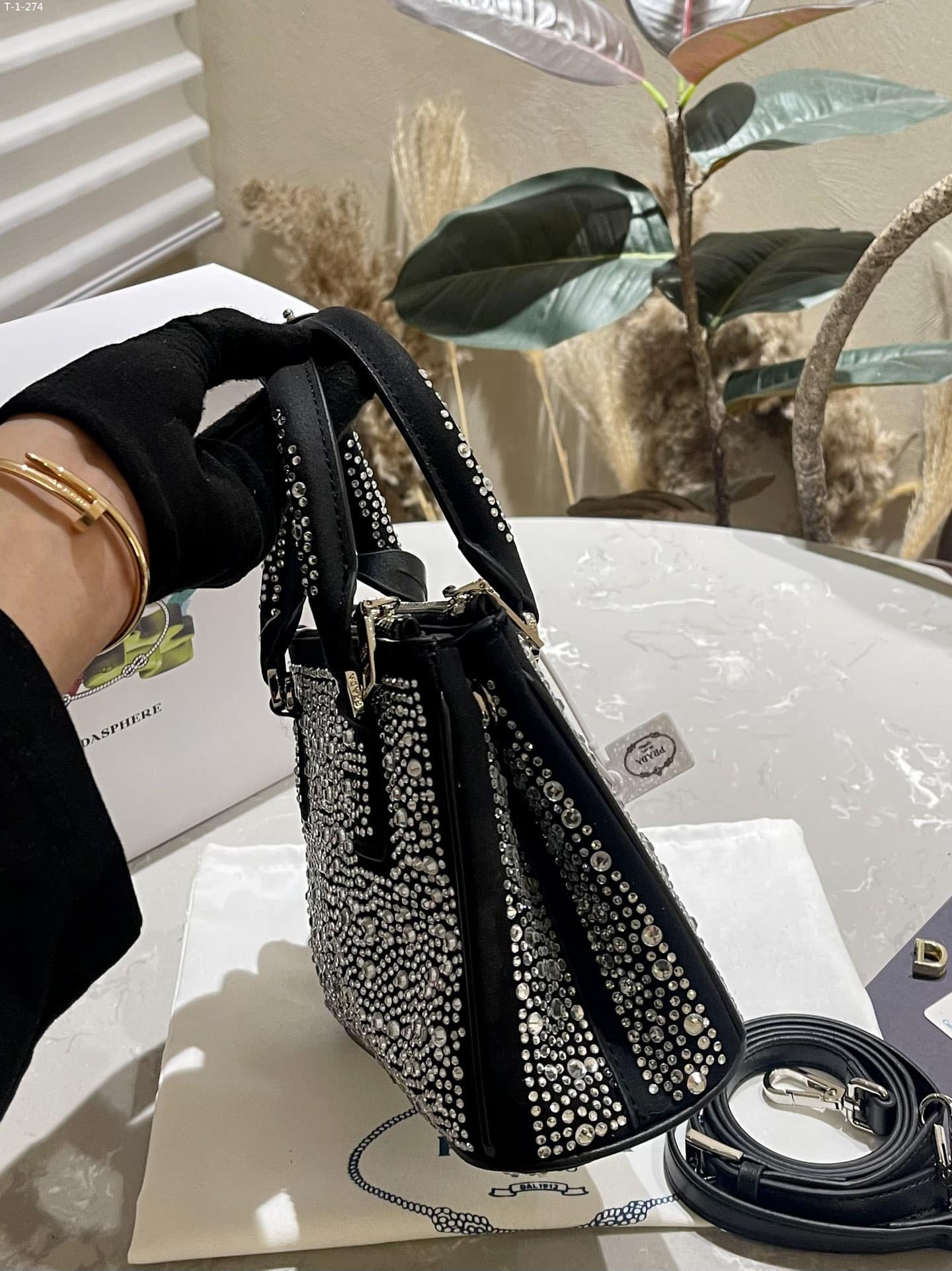 Prada Galleria Satin Mini Bag With Crystals Metal 23Cm
