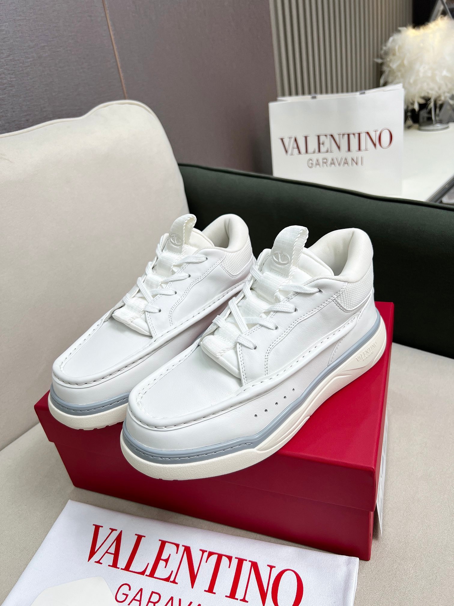 VALENTINO CALFSKIN LEATHER MID-TOP RUNBOOT SNEAKER
