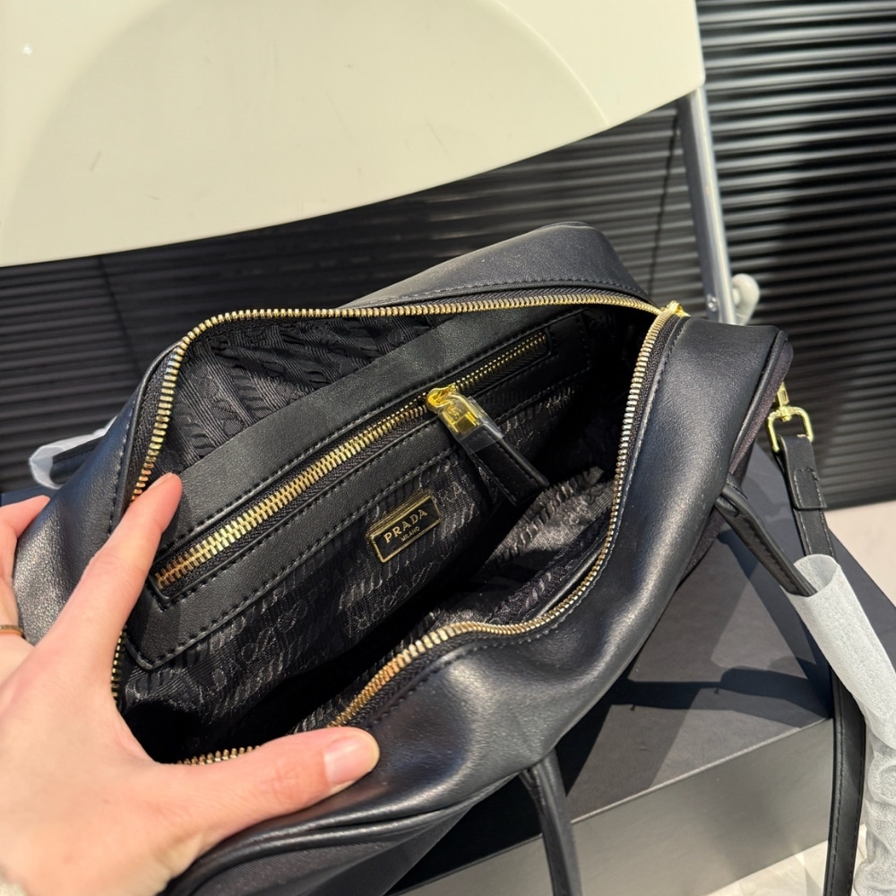 Prada Re Nylon Small Top Handle Bag With Padlock Black 28Cm