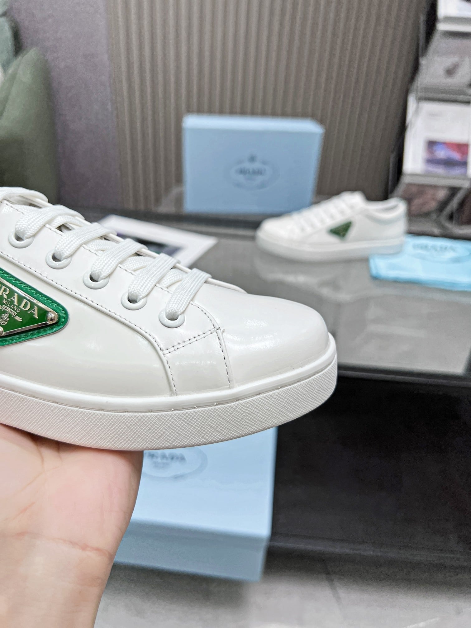 Prada Brushed Sneakers Leather White White Mango 2Ee376 3F0E F0Djt