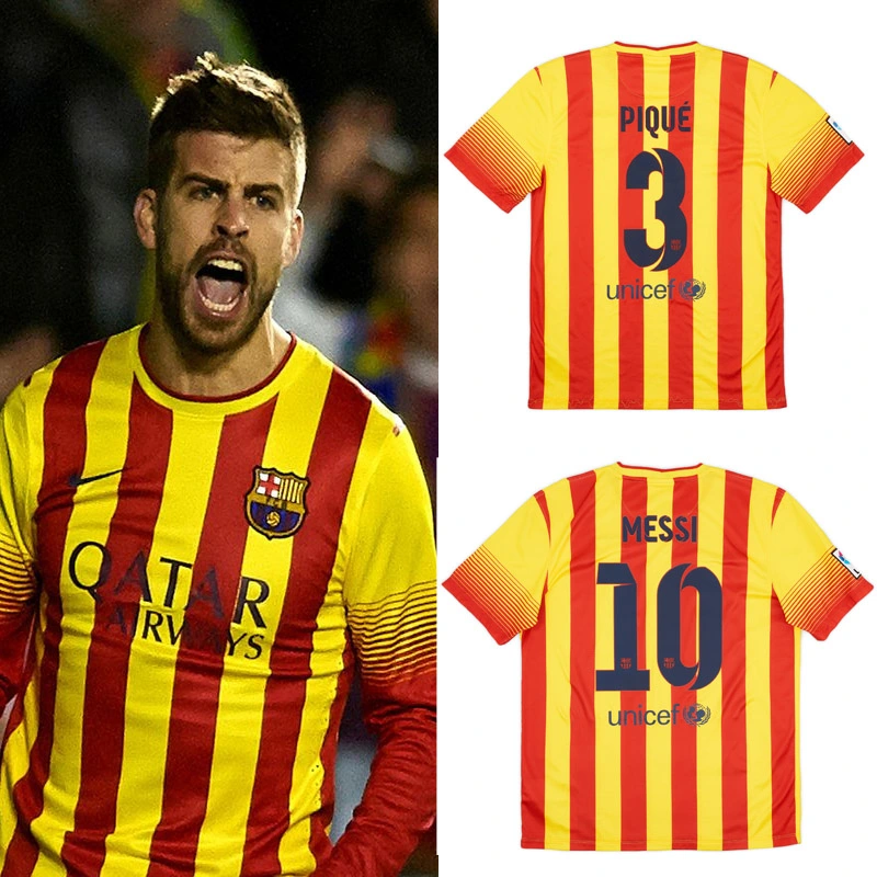 Retro 2013-14 Barcelona away MESSI PIQUE XAVI A.INISTA PUYOL Football jersey retro