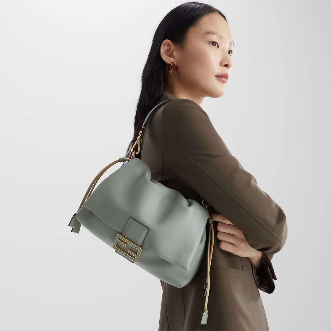 Fendi Mamma Baguette Medium Matcha Green Nappa Leather Bag 26.5cm