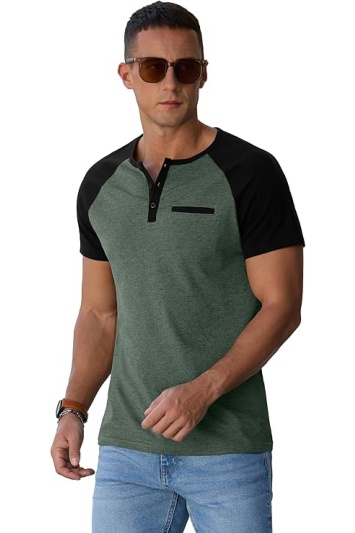 BAUTOPARTS Men's Cotton Henley Short Sleeve Casual