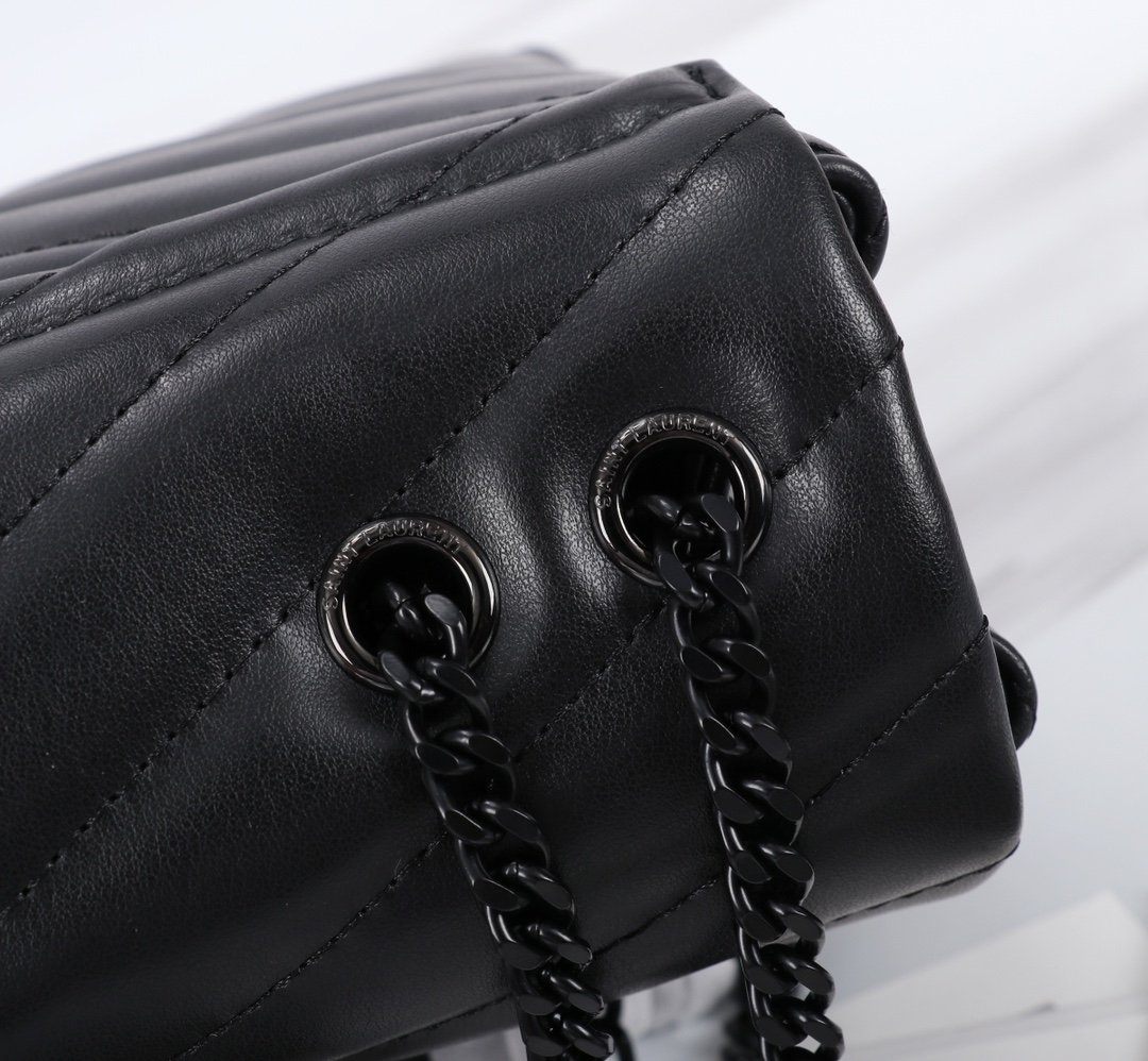 Saint Laurent Loulou Small Chain Bag In Matelasse Y Black Noir 23Cm