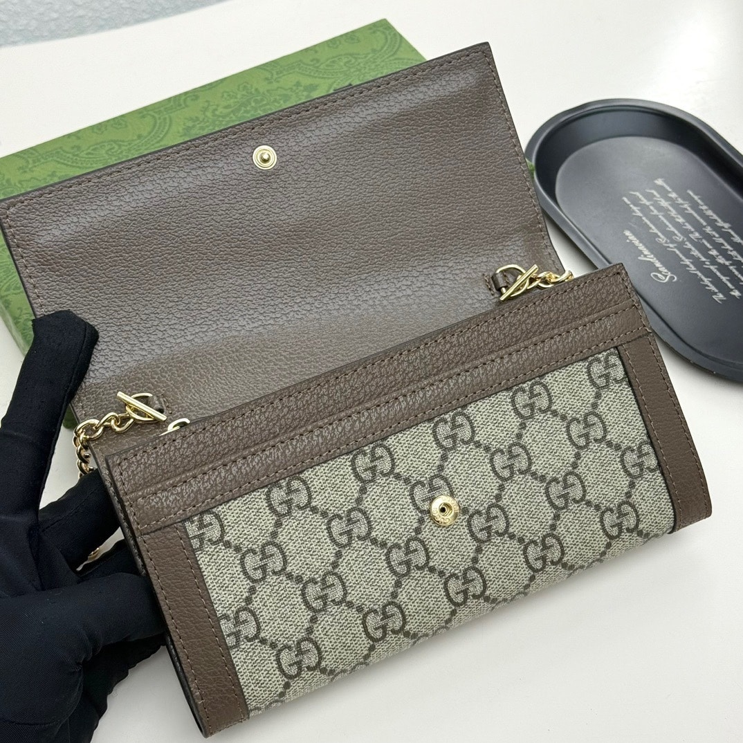 Gucci Ophidia Chain Wallet Beige Gg Supreme Canvas 19Cm 772309K9Gsg8367