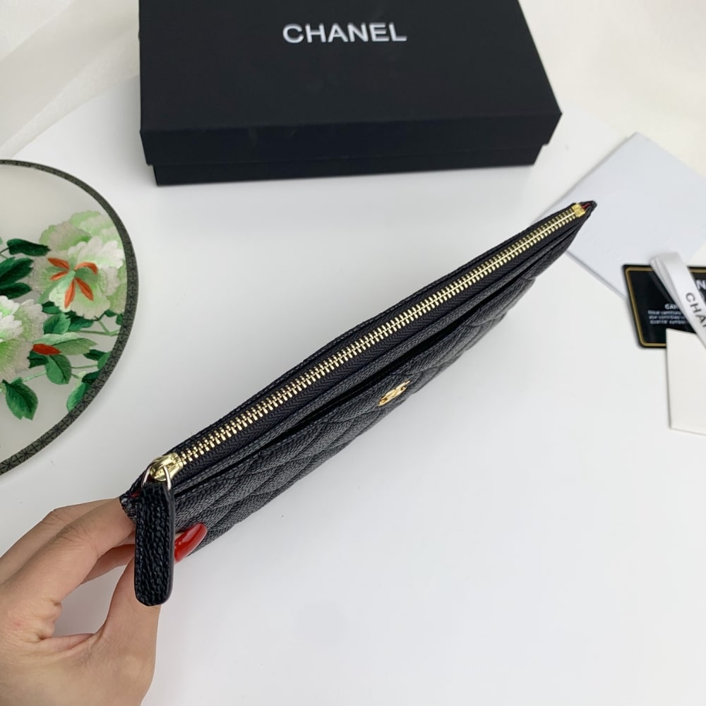 Chanel Classic Zip Pouch Caviar Wallet Black 22Cm