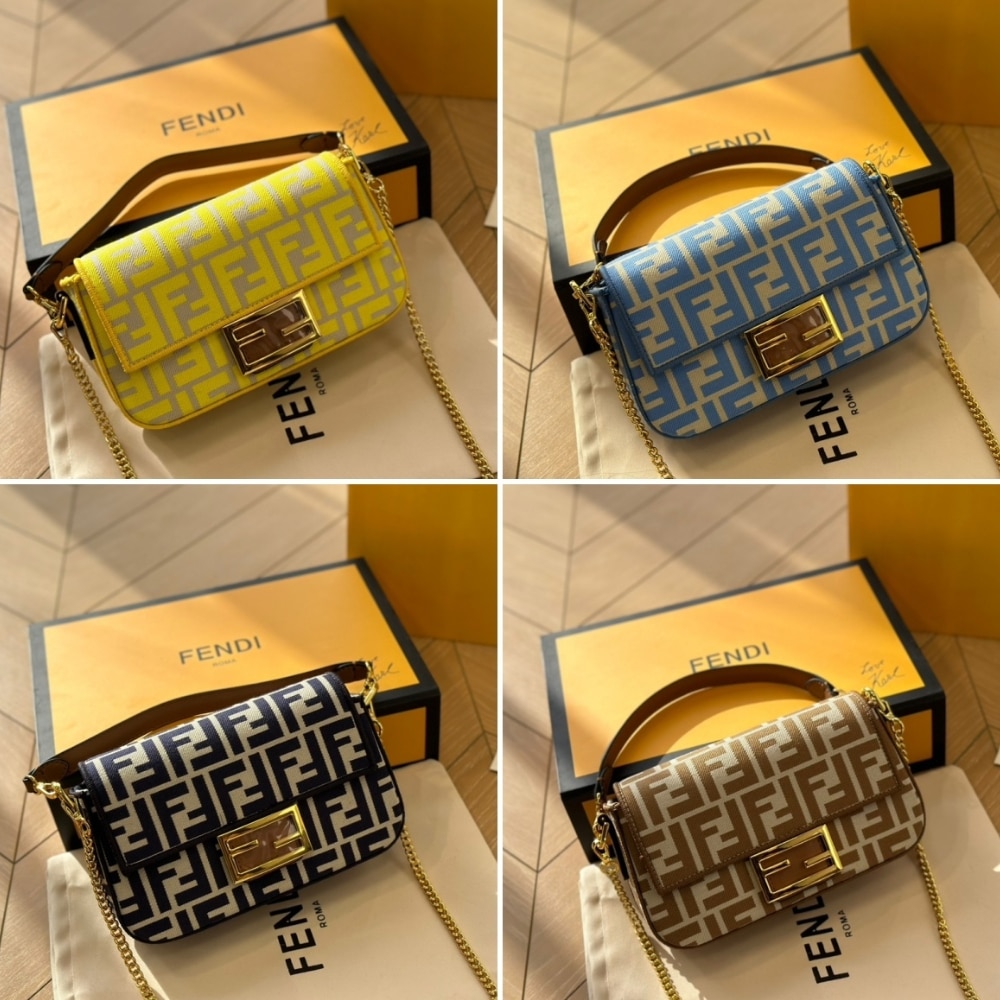 Fendi Baguette Mini Ff Jacquard Fabric Bag Beige 21Cm