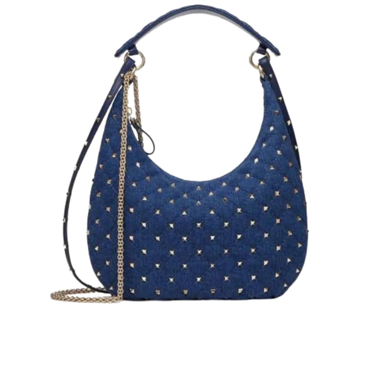 Valentino Garavani Rockstud Spike Denim Hobo Bag In Denim Blue 28Cm 3W2B0M32Bmk