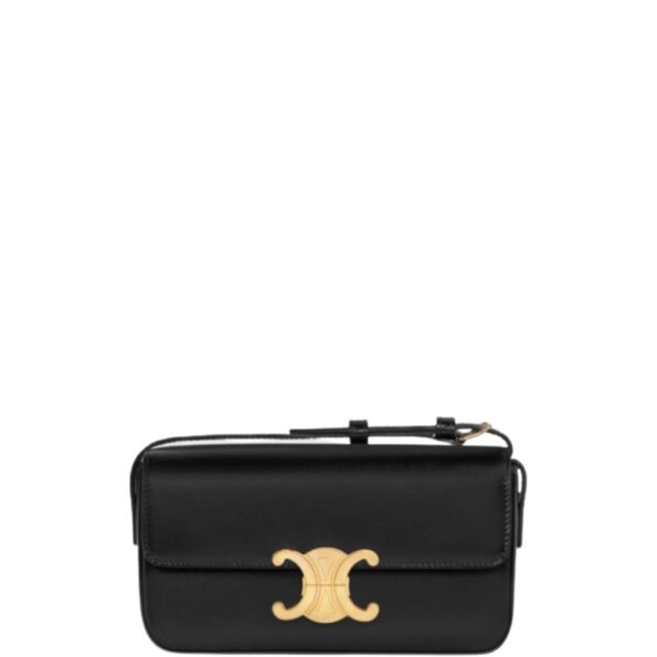 CELINE TRIOMPHE SHOULDER BAG IN SHINY CALFSKIN BLACK