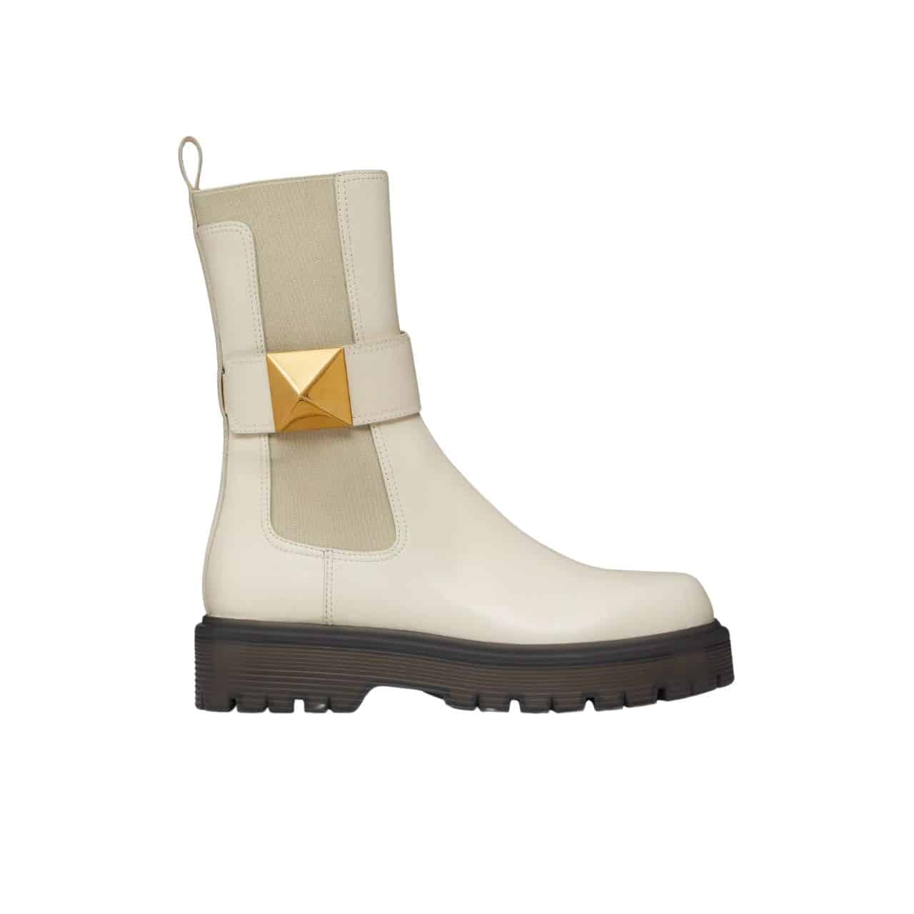Valentino Garavani One Stud Beatle Boot In Calfskin Light Ivory 2W2S0Fy1Kum I16