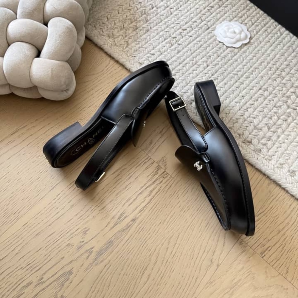 Chanel Interlocking Cc Logo Slingback Flats Black