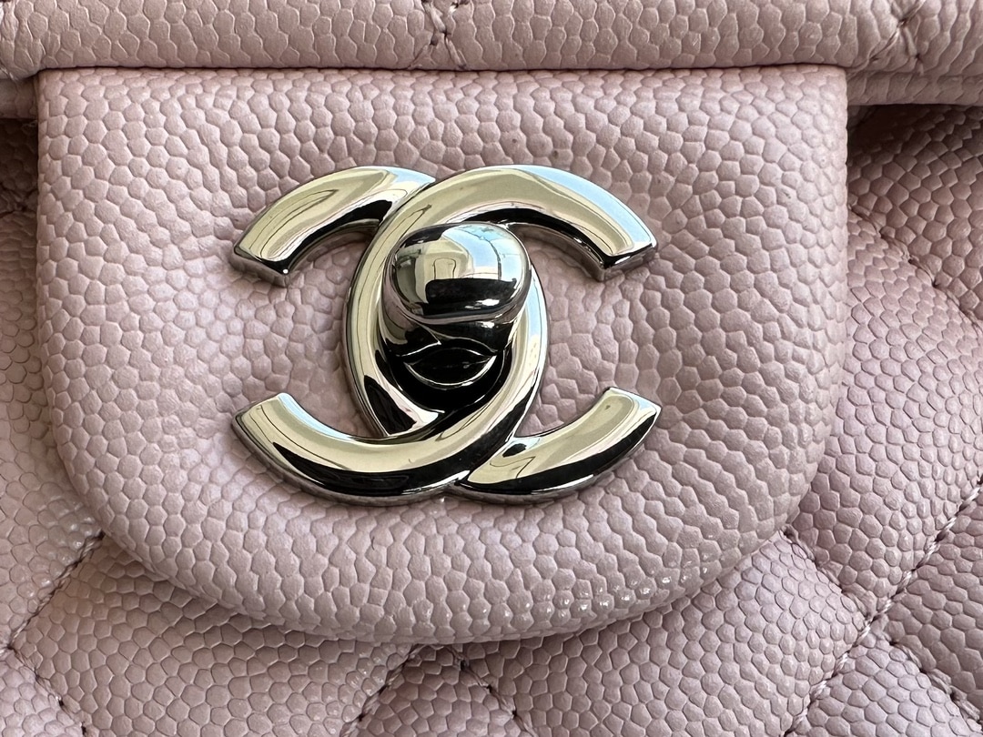 Chanel Classic Double Flap Bag Caviar Silver Hardware Light Pink 25Cm/10in