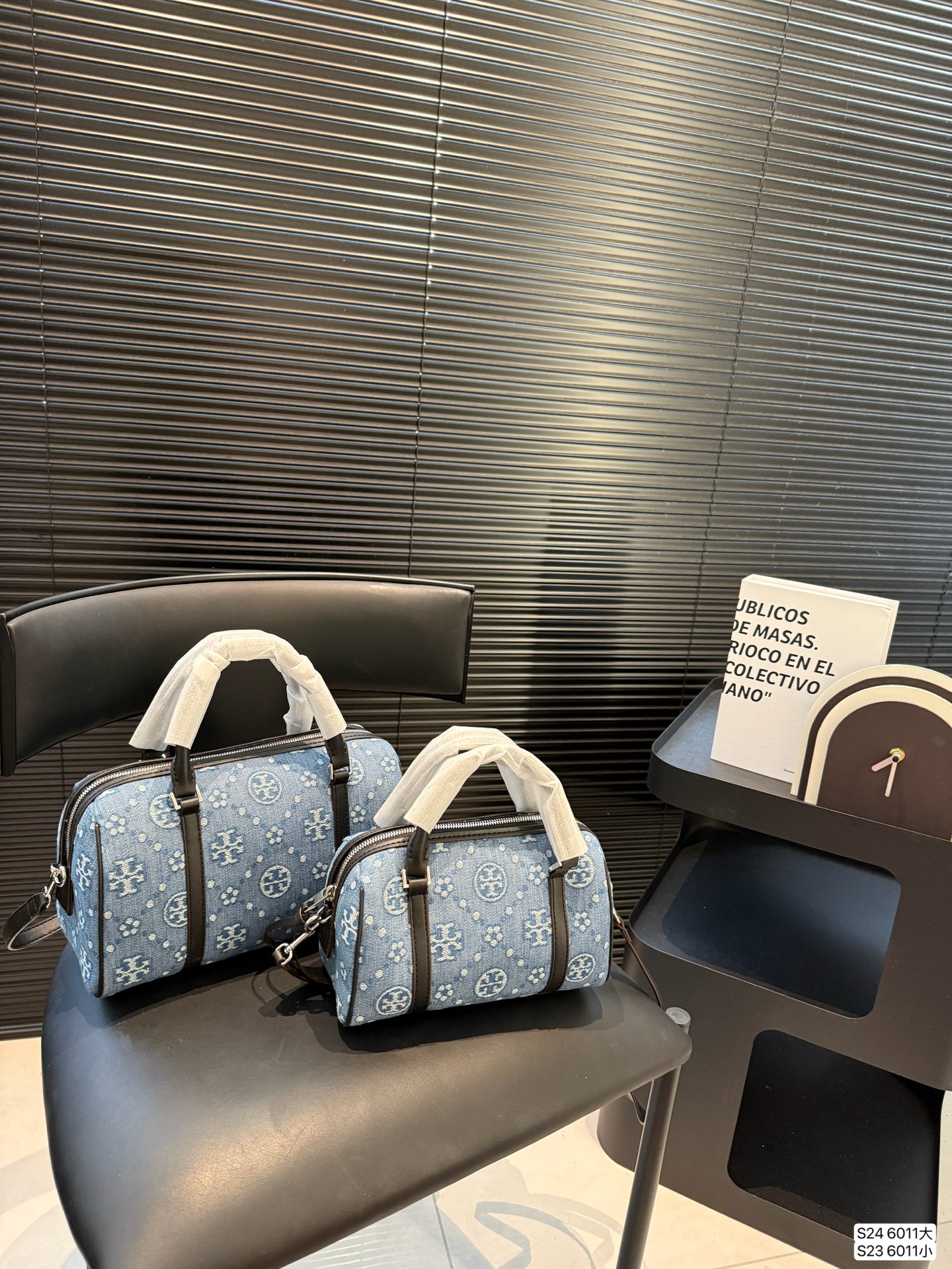 Tory Burch T Monogram Denim Mini Barrel Bag