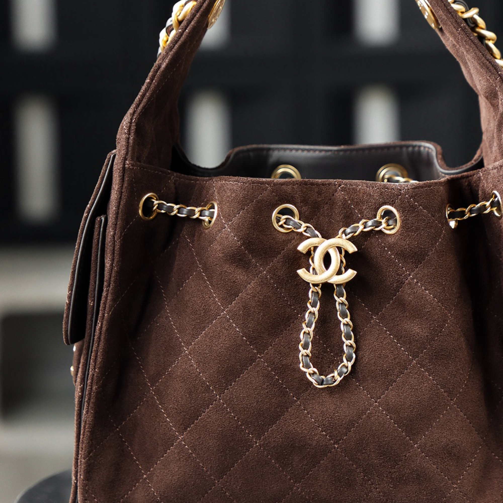 Chanel Dark Brown Suede 22cm/8.7in