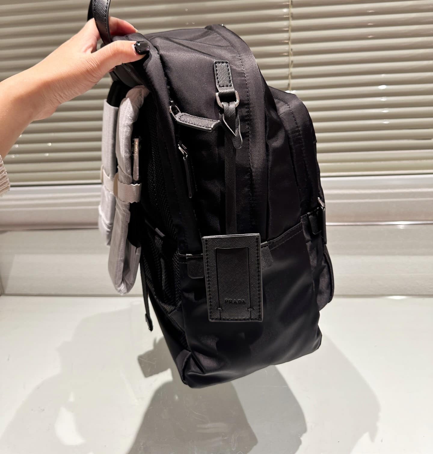 Prada Re Nylon And Saffiano Leather Backpack Black 43Cm