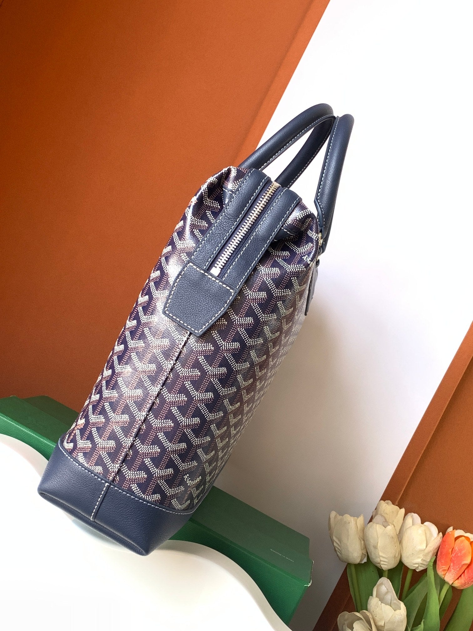 Goyard Cisalpin Document Case 39 Cm Navy Blue Goyardine Canvas And Calfskin