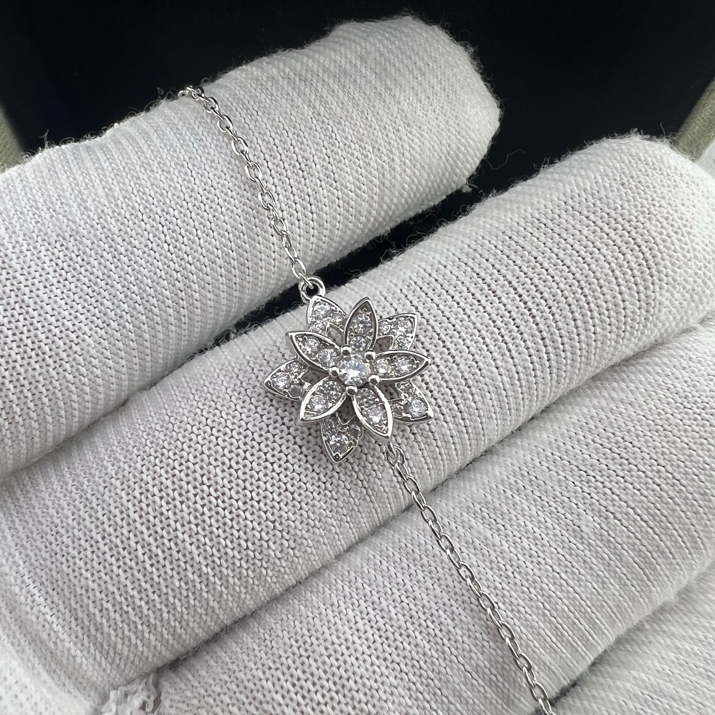 Platinum Lotus Necklace with Full Diamonds