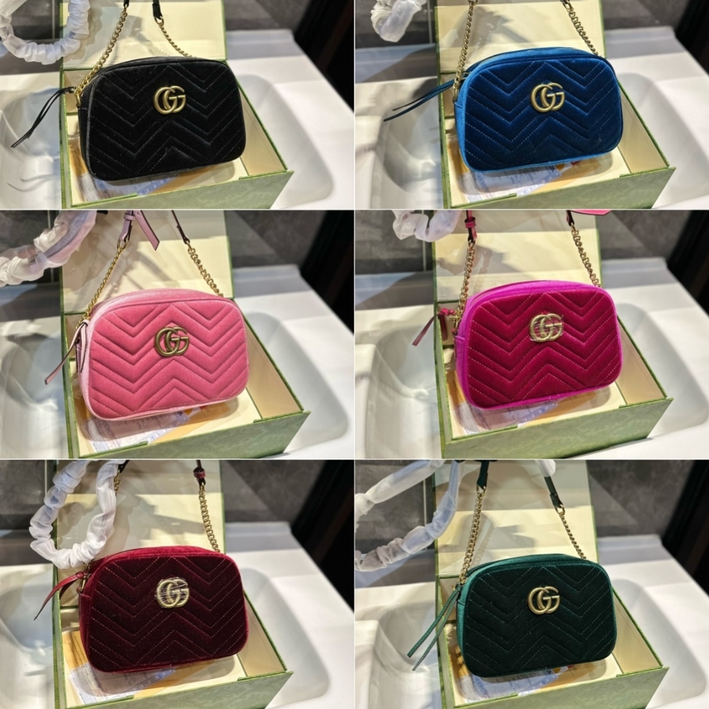 Gucci Small Gg Marmont Camera Bag Velvet Wine Red 23Cm