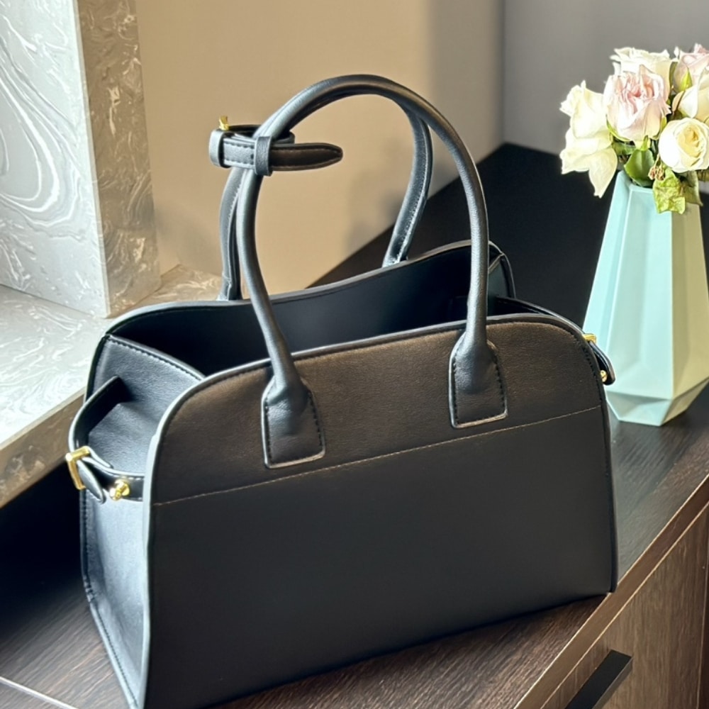 Prada Large Leather Tote Bag With Buckles Black 32Cm