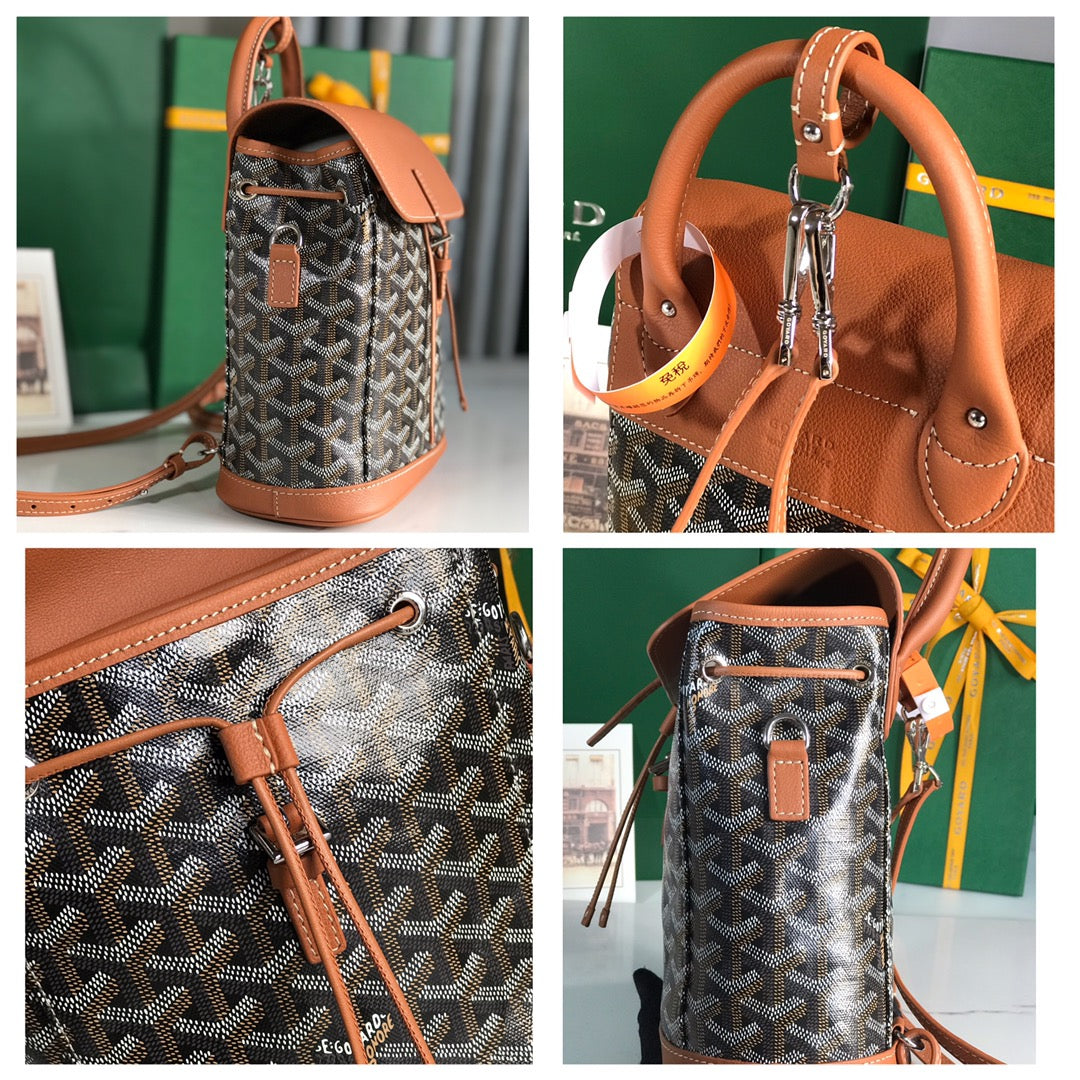 Goyard Alpin Mini Backpack 21 Cm Tan Lambskin And Black Goyardine Canvas
