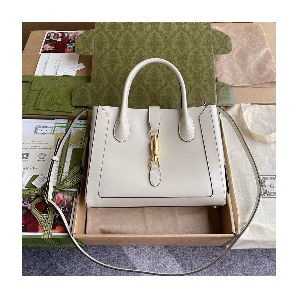 Gucci Jackie 1961 Medium Tote Bag in White Leather 30cm