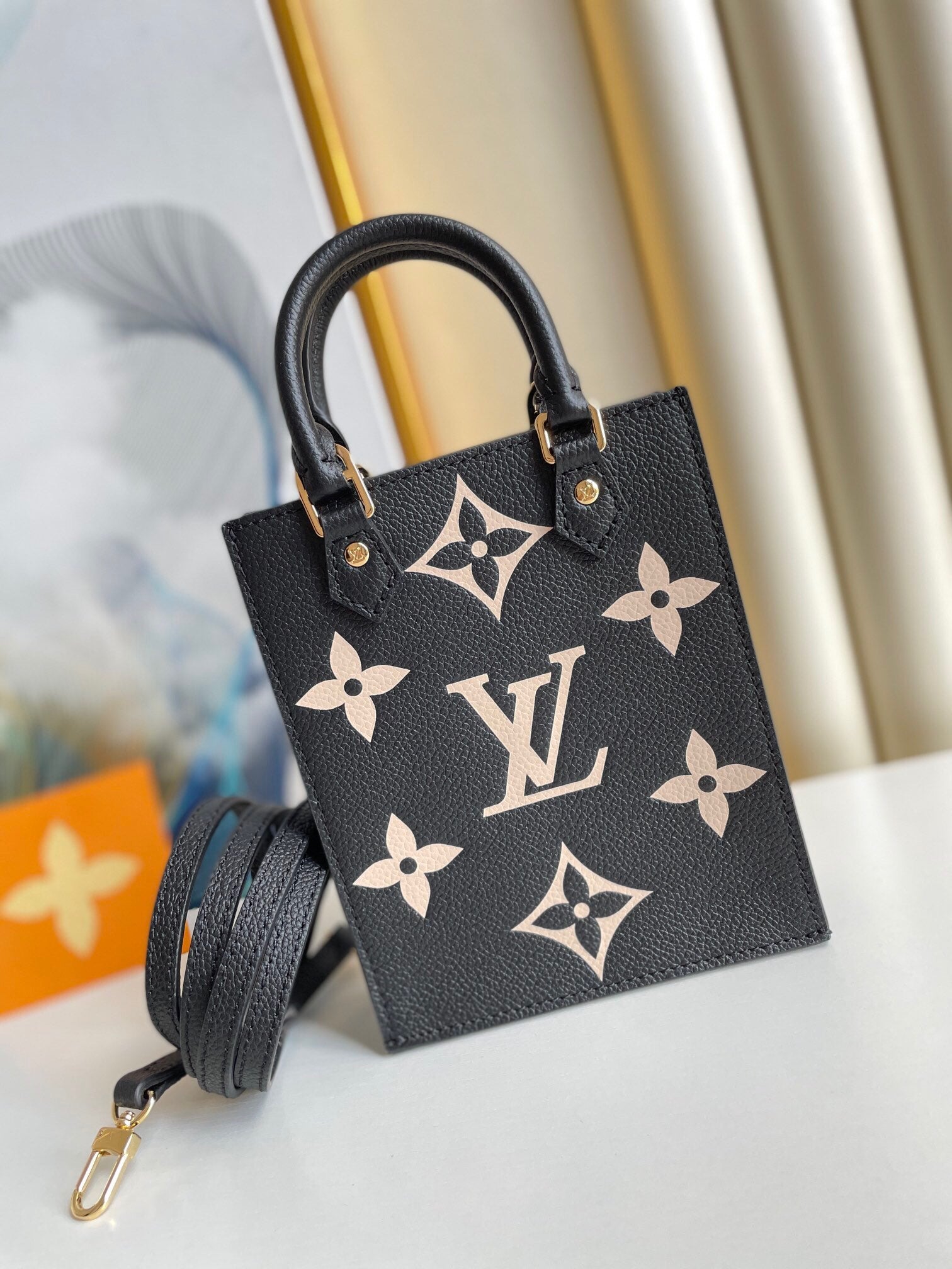 Louis Vuitton Petit Sac Plat 17Cm Black And Beige