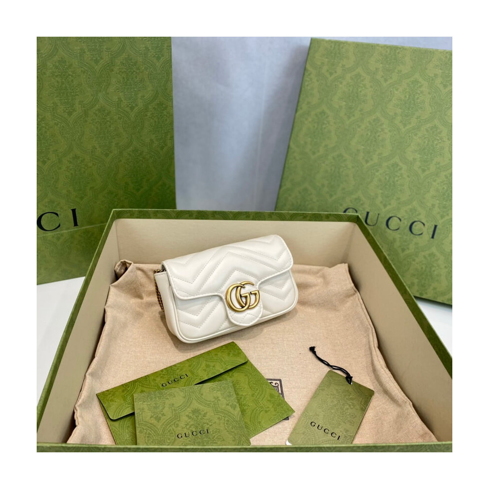 Gucci GG Marmont Matelasse Chevron Leather Super Mini Bag White