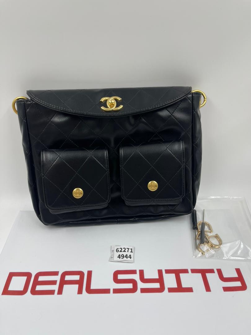 Chanel Hobo Bag Glossy Calfskin Black 25Cm/9.8in
