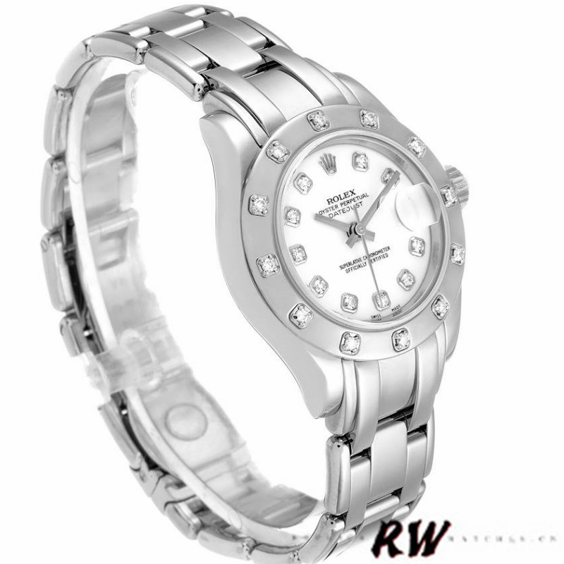 【Super Clone】Rolex Pearlmaster 80319 White Dial Diamond 29MM Lady Replica Watch