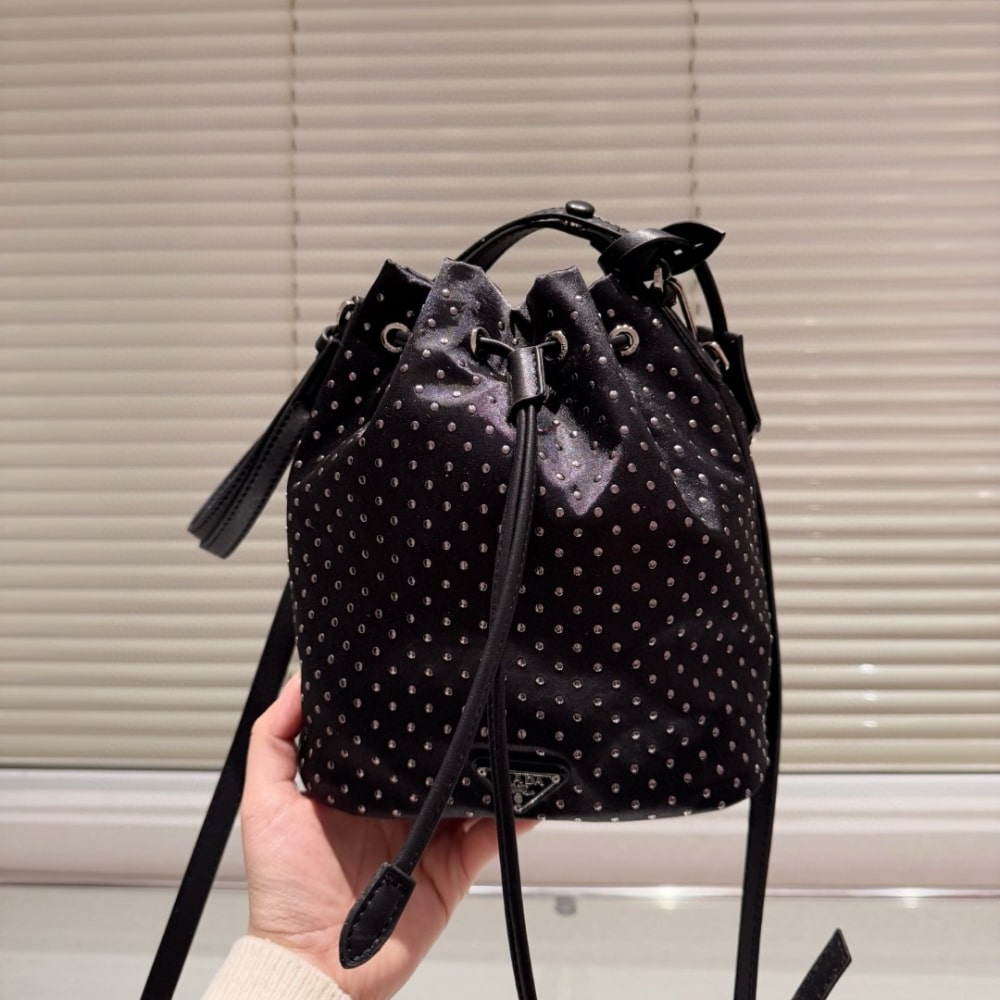 Prada Re Nylon Mini Bag With Studs Black 22Cm