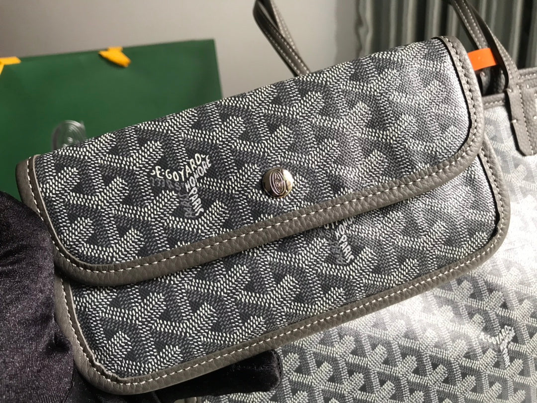 Goyard Hardy Pm Bag 40 Cm Gray Goyardine Canvas And Taurillon Leather Trim