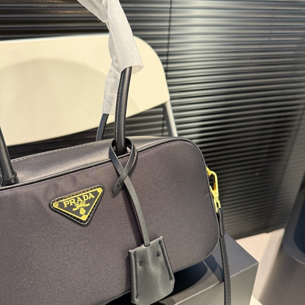 Prada Re Nylon Small Top Handle Bag With Padlock Black 28Cm
