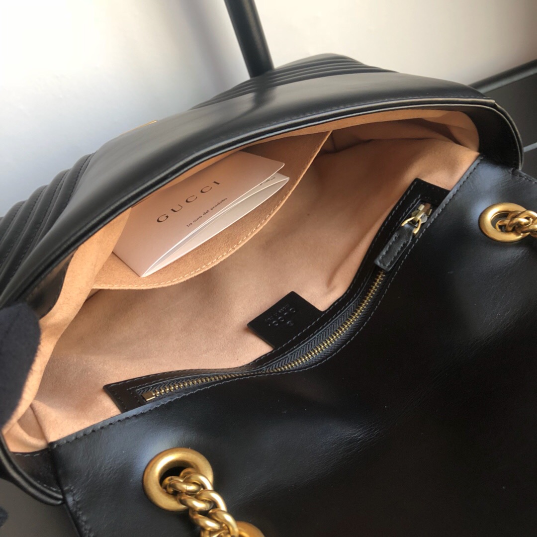 Gucci Marmont Medium Matelassé Shoulder Bag Black 26cm 443496 DTDIT 1000