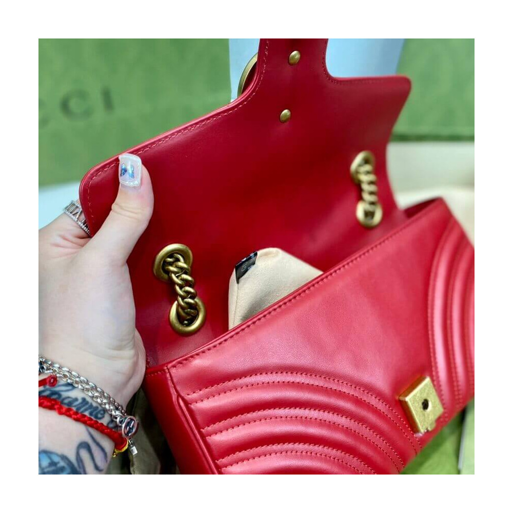 Gucci GG Marmont Matelasse Chevron Leather Small Shoulder Bag Red