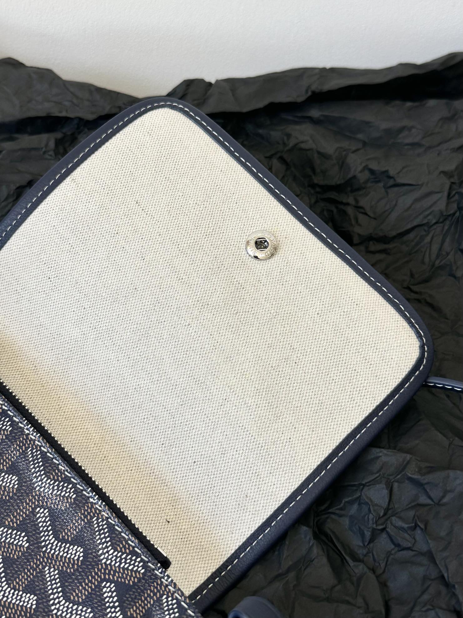 Goyard Plumet Pocket Wallet 20cm Navy Blue Goyardine Canvas And Lambskin Trim