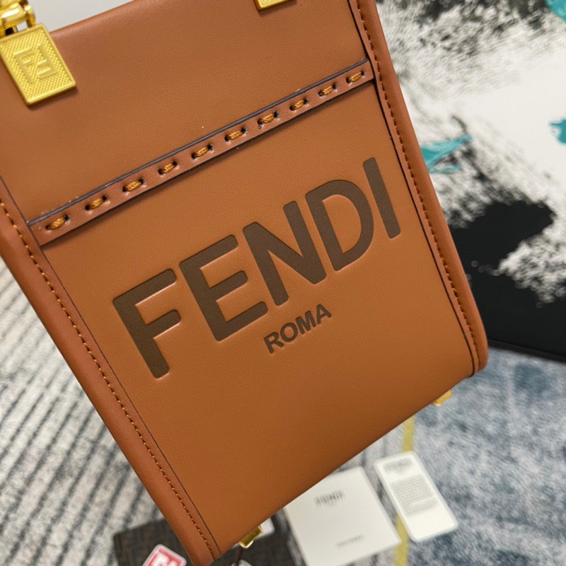 Fendi Mini Sunshine Shopper Leather Bag Brown 18Cm 8Bs051