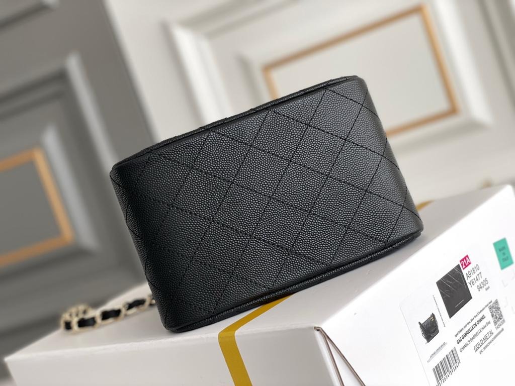 Chanel Grained Embossed Hobo Bag Black 17Cm/6.7in