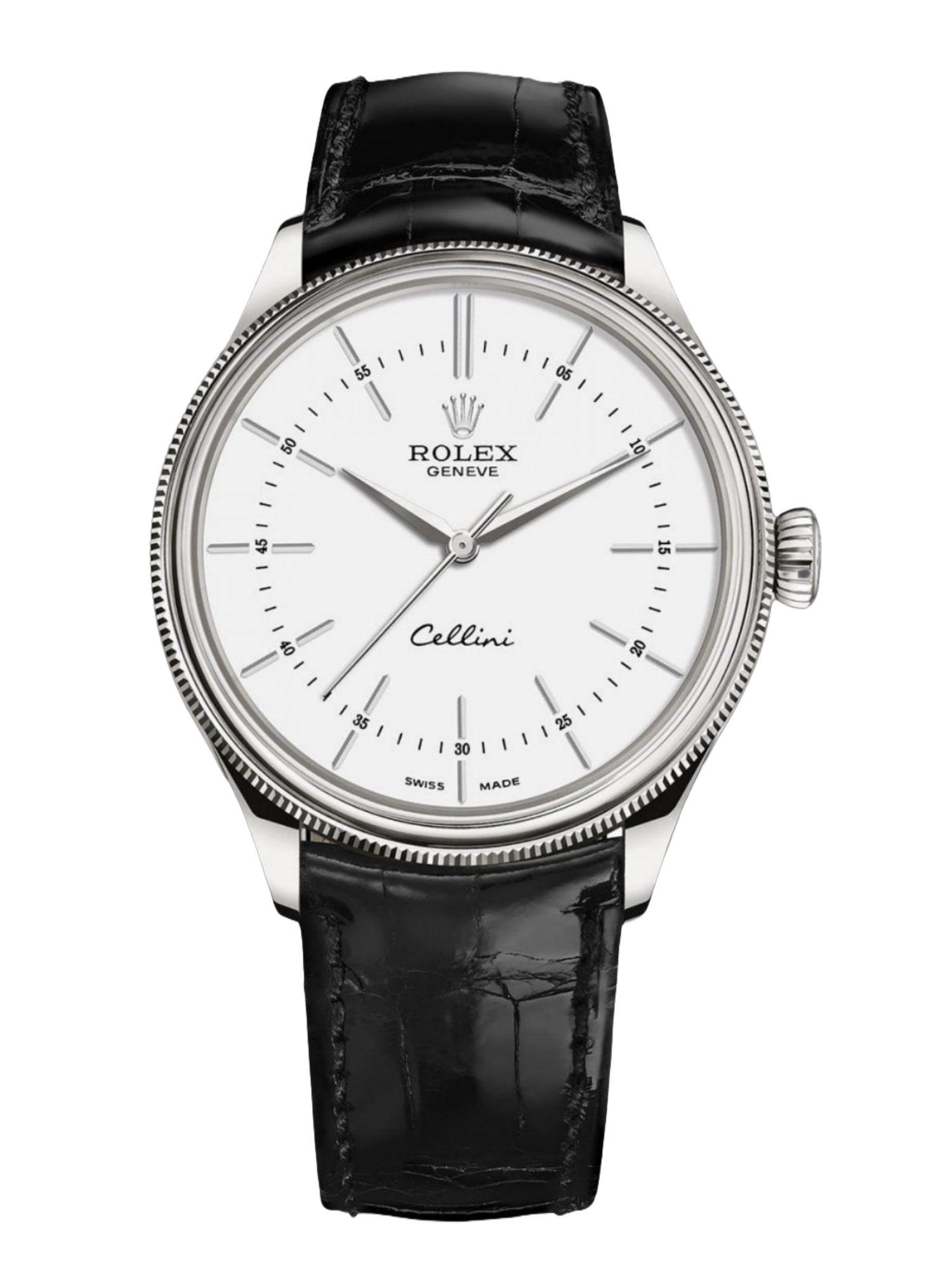 【Super Clone】Rolex Cellini Time 50509 Black Leather Strap White Dial 39mm Mens Replica Watch
