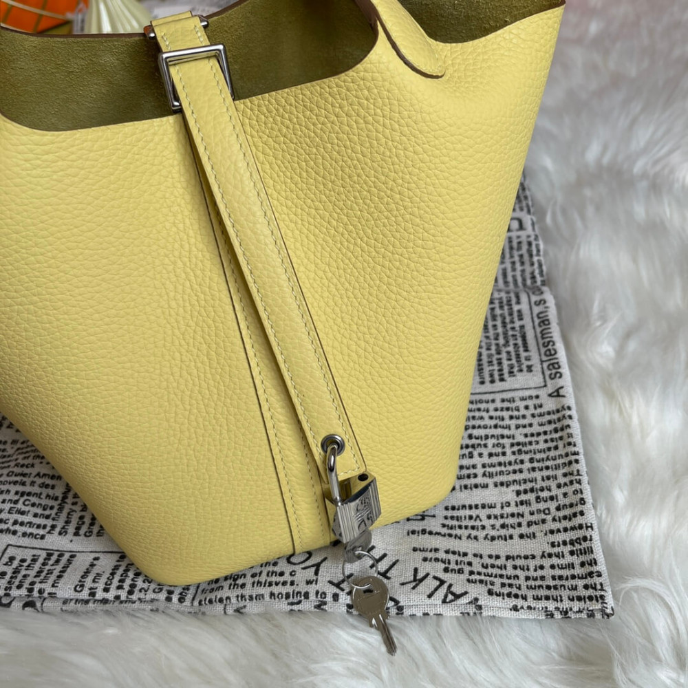 Hermes Picotin Lock Bag In Taurillon Clemence Limoncello 22Cm