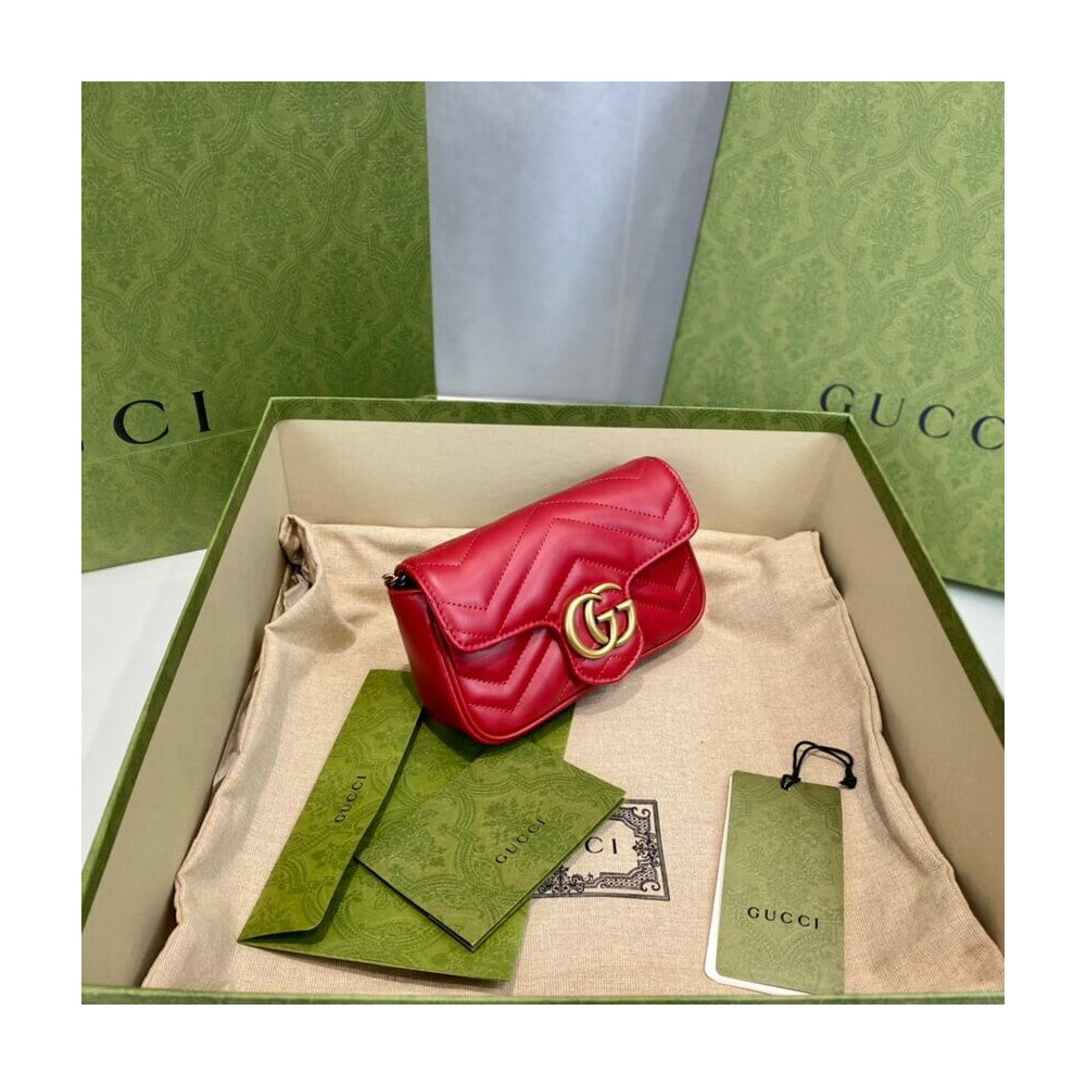 Gucci GG Marmont Matelasse Chevron Leather Super Mini Bag Red