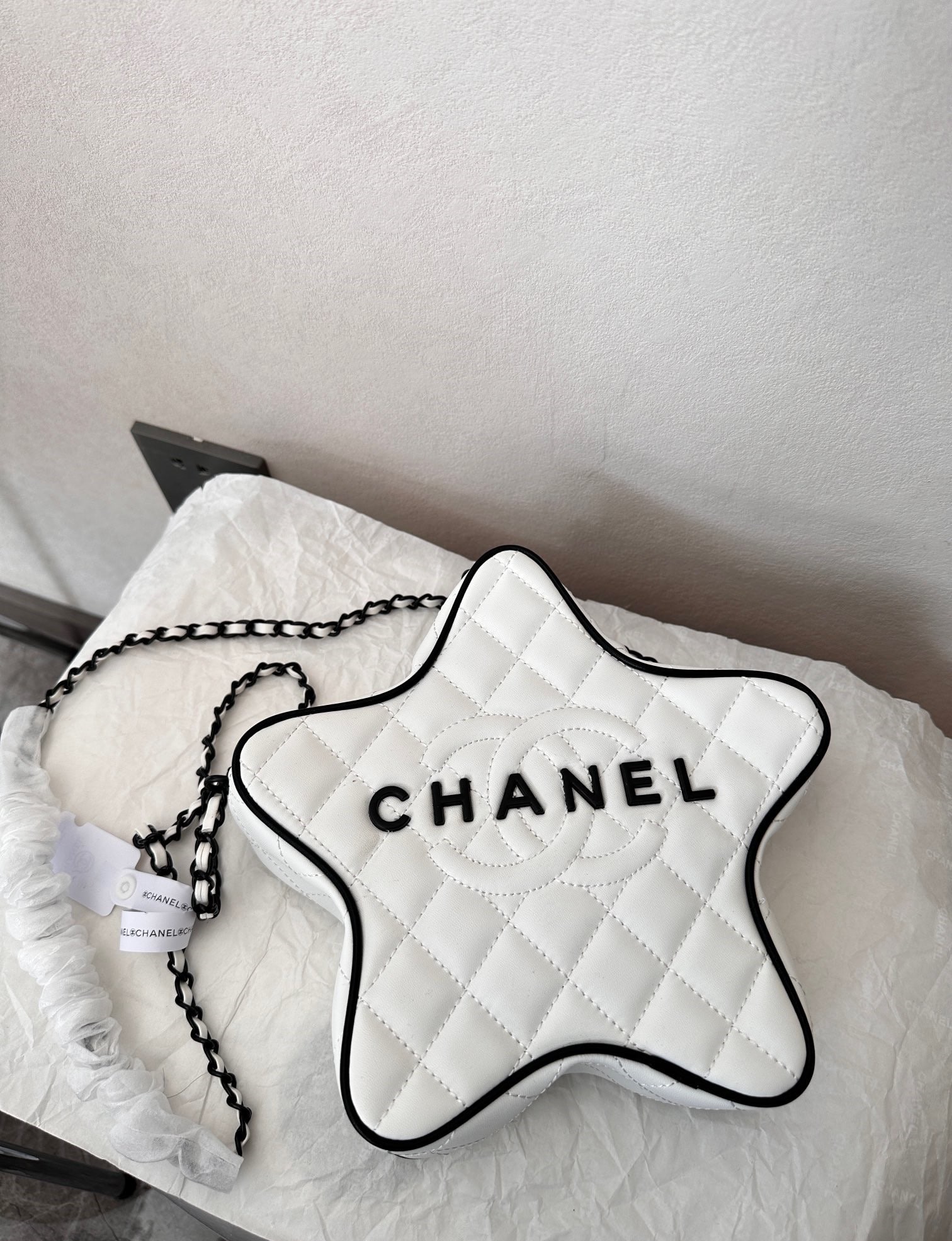 Chanel Star Hand Bag Black Metal White 22Cm/8.7in