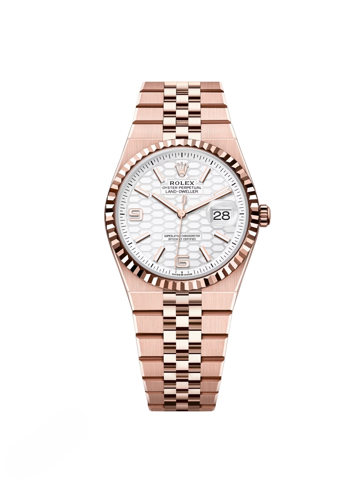 Rolex Land-Dweller 127235-0001 White Honeycomb Dial Everose Jubilee Bracelet 36mm