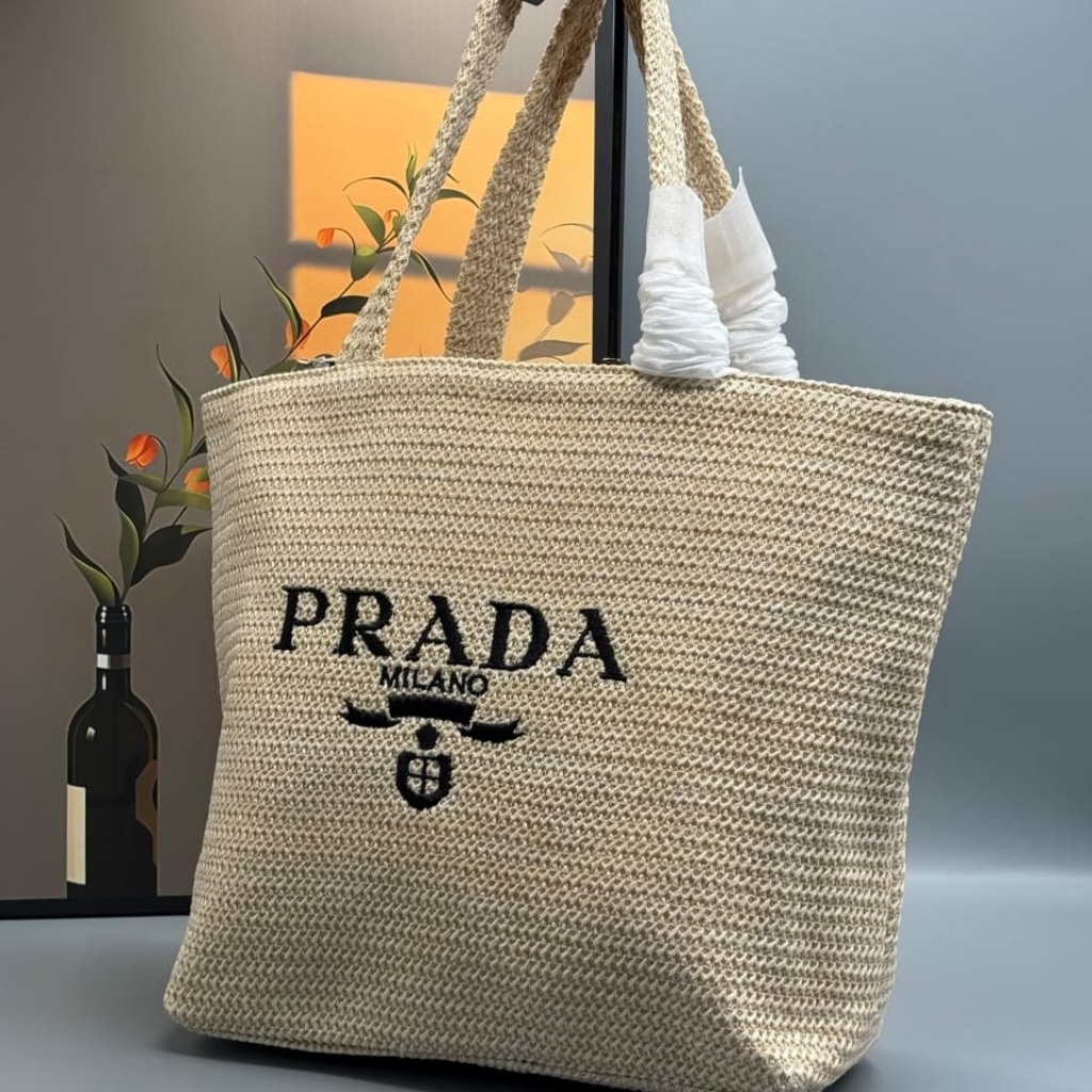 Prada Raffia Tote Bag Natural 32cm 1BG392 2C2T F0018 V OOL